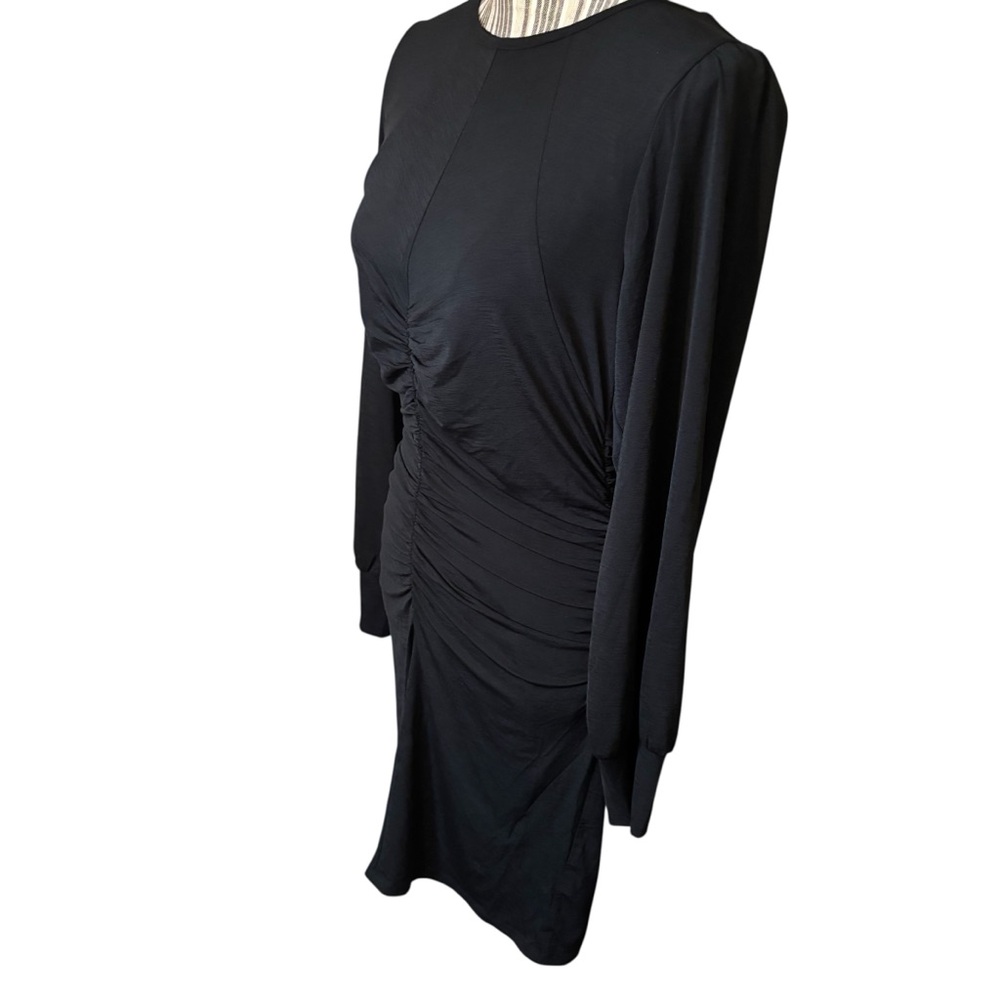 NWT 19 Cooper Dress Large Black Long Balloon Sleeves Ruched Lined Sexy Stretch - Picture 7 of 15